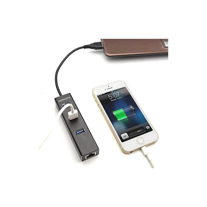 Aluminum 3Port USB 30 Hub with RJ45 Gigabit Ethernet Port LAN Network Adapter for Surface Pro 4 Laptop PC Computer USB Flash Drive and More