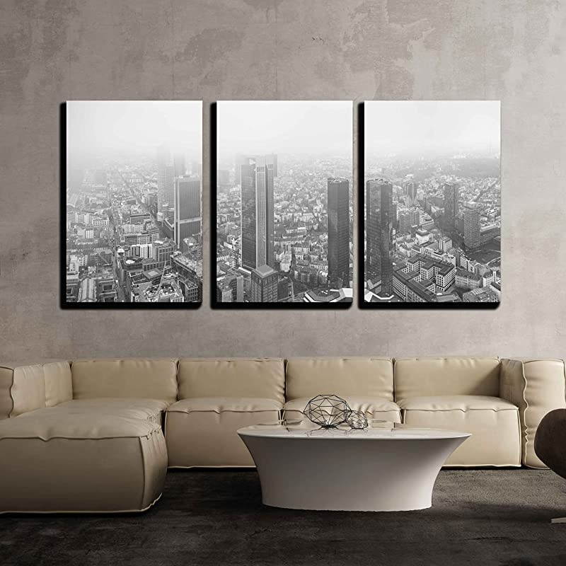 3 Piece Canvas Wall Art View European City Frankfurt Am Main Skyscrapers Modern Home Art Stretched and Framed Ready to Hang 16x24x3 Panels