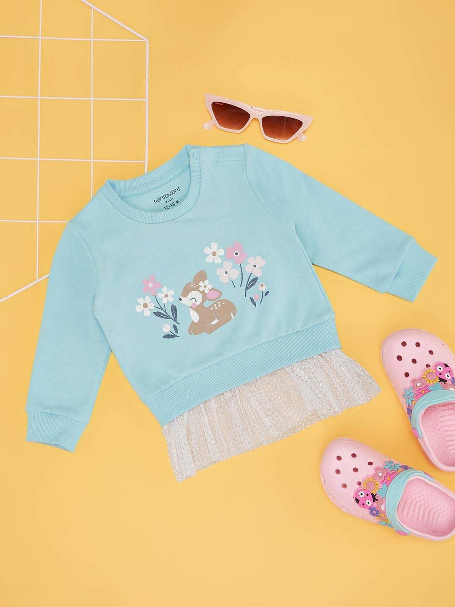 Pantaloons Baby Girls Tanager Turquoise Cotton Printed Full Sleeves Sweatshirts & Hoodies