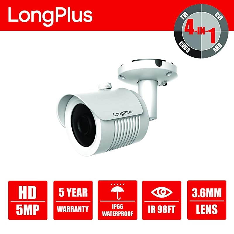HDTVI 5MP 4in1 CCTV Home Surveillance IP66 Weatherproof IR Cut Bullet Security Camera White LPHDC5MBM