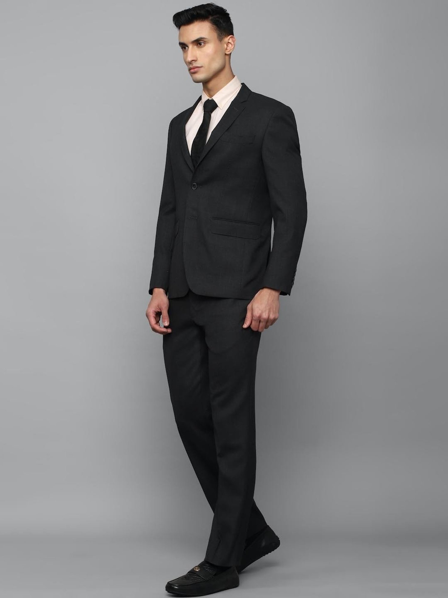 Luxure By Louis Philippe Black Slim Fit Texture Two Piece Suits
