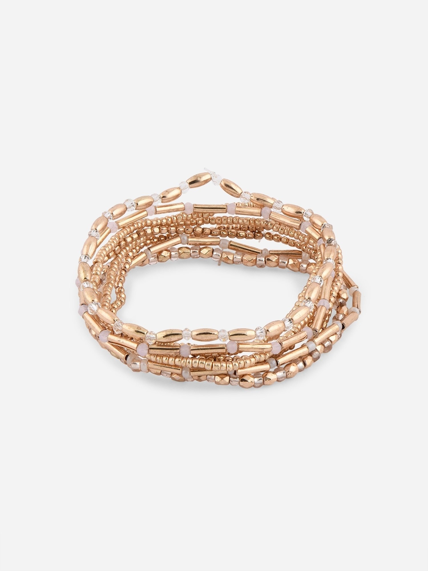 ToniQ Beads Golden Casual Bracelet for Women - Set of 10
