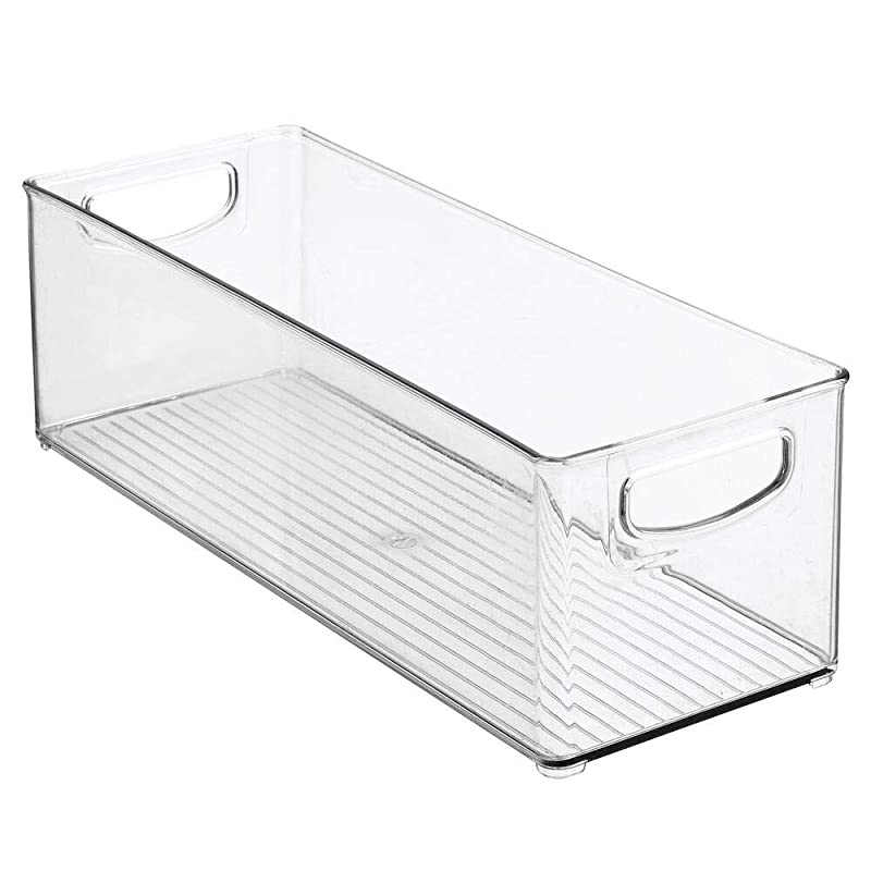 Large Stackable Plastic Storage Bin Container, Home Office Desk and Drawer Organizer Tote with Handles - Holds Gel Pens, Erasers, Tape, Pens, Pencils, Markers - 16" Long - Clear