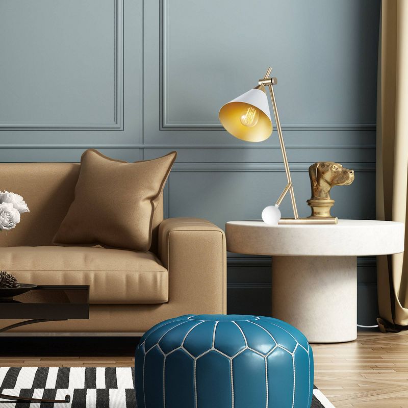 22" Zelda Matte White Desk Lamp with Gold Accents and White Fabric Cord - Novogratz x Globe