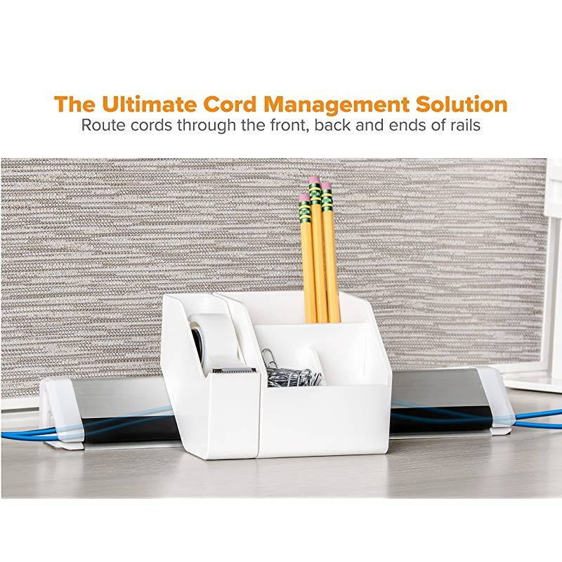 Konnect 17Piece Desktop Organizer Kit Includes Cable Management Rails Power Hub Charging Phone Dock Tape Dispenser Sticky Notes Storage Bins Black KTCKIT5BLK