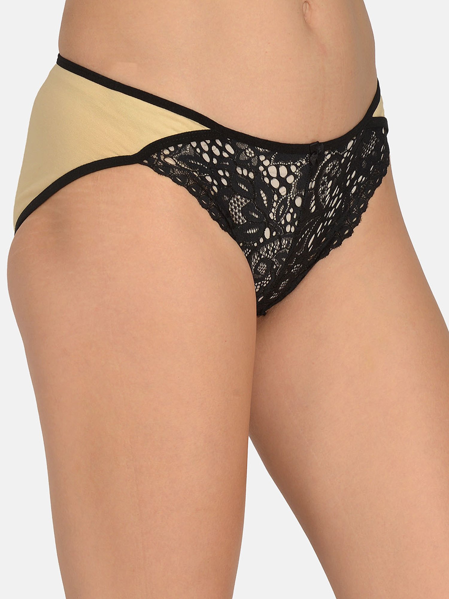 Mod & Shy Black & Beige Lace Hipster Panty