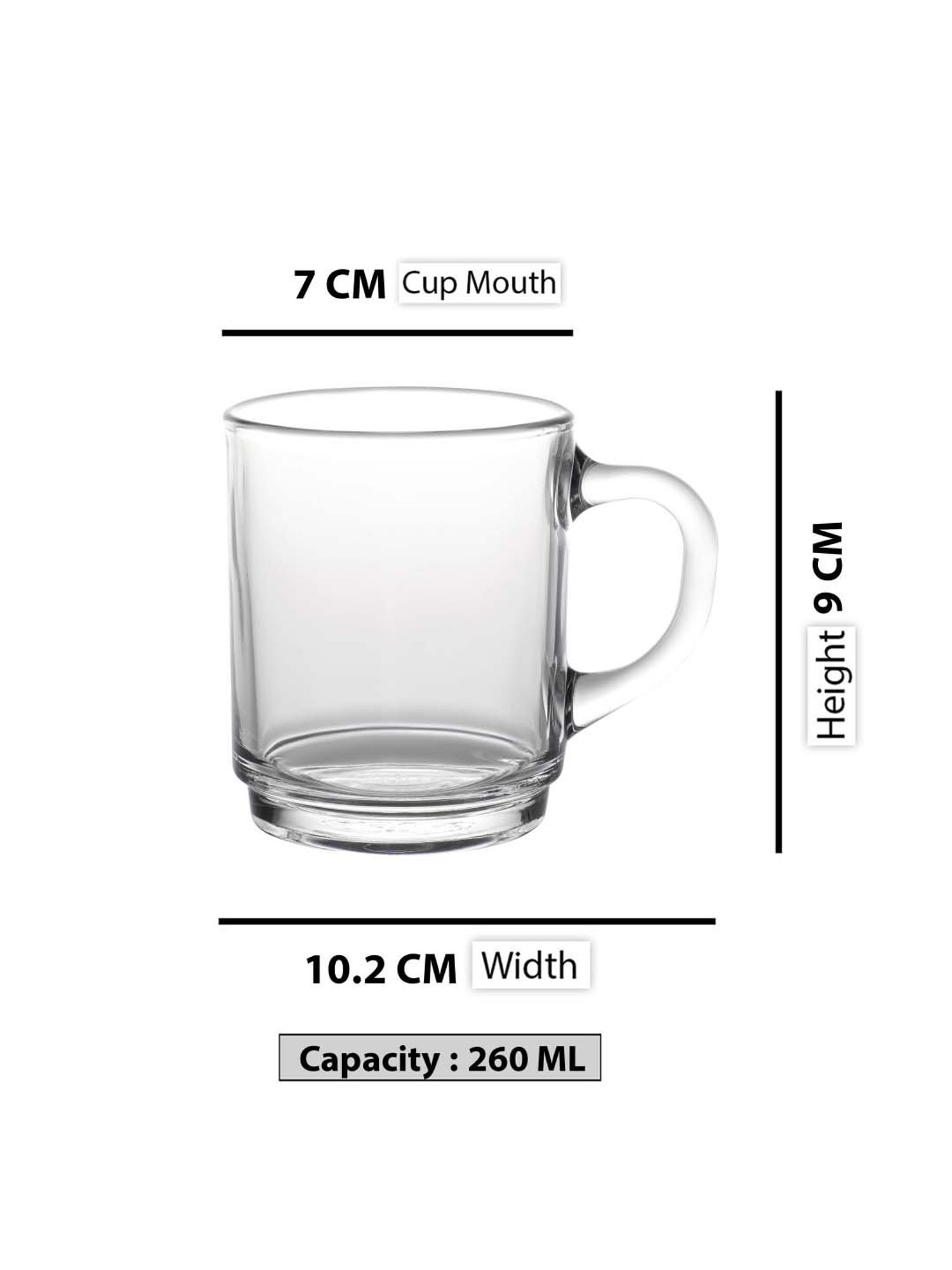 Duralex 'Versailles' Transparent Glass 10.2 cm Mug (0.26 L) - Set of 6