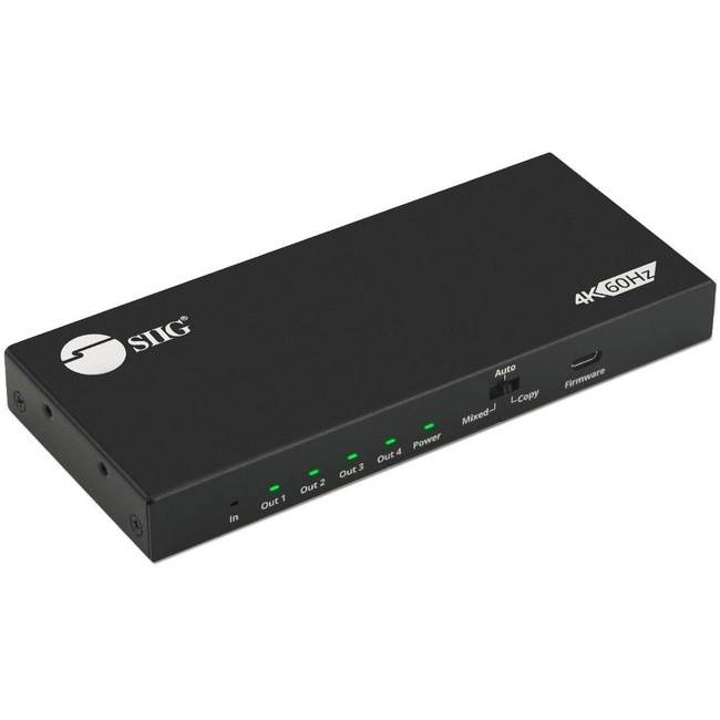 SIIG 4 Port HDMI 2.0 HDR Splitter with EDID and Downscaling CEH26C11S1