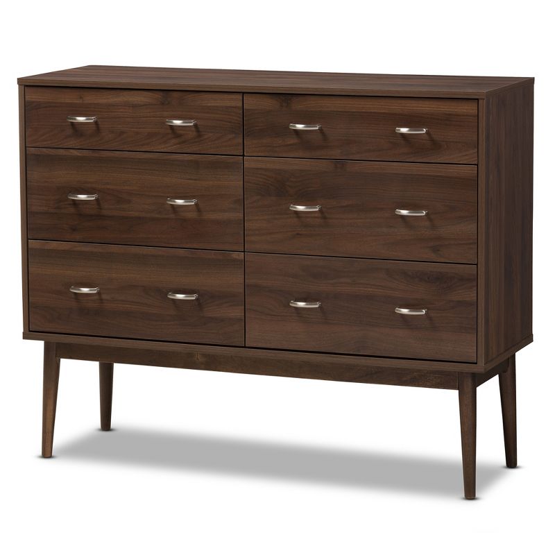 Disa Mid-Century Modern Walnut Finished 6 Drawer Dresser Brown - Baxton Studio