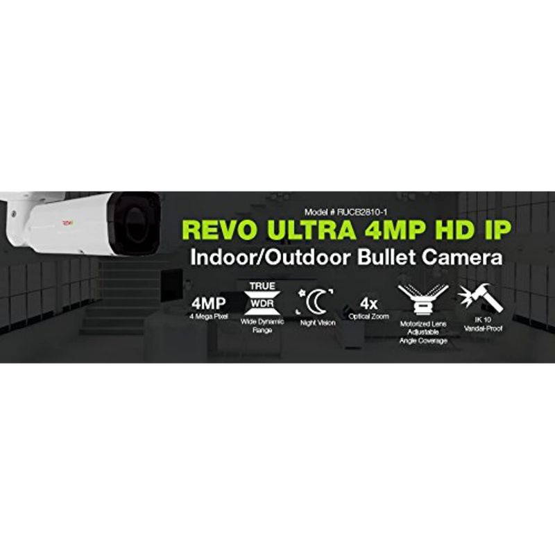 REVO America Ultra 4 Megapixel Night Vision IP Indoor/Outdoor Surveillance Bullet Camera, White (RUCB2810-1C)