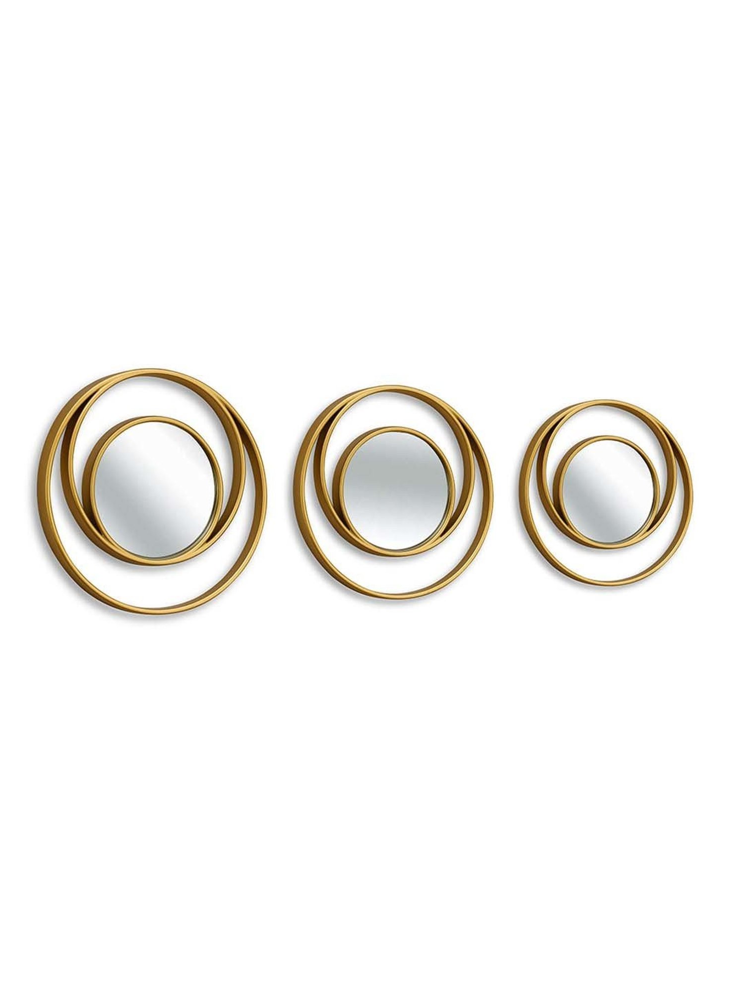 @home Gold Glass Cirque Round Decorative Wall Mirrors - Set of 3