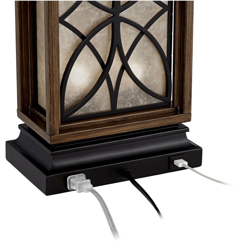 Franklin Iron Works Rustic Table Lamp with USB and AC Power Outlet in Base LED Nightlight Bronze Oatmeal Shade for Living Room