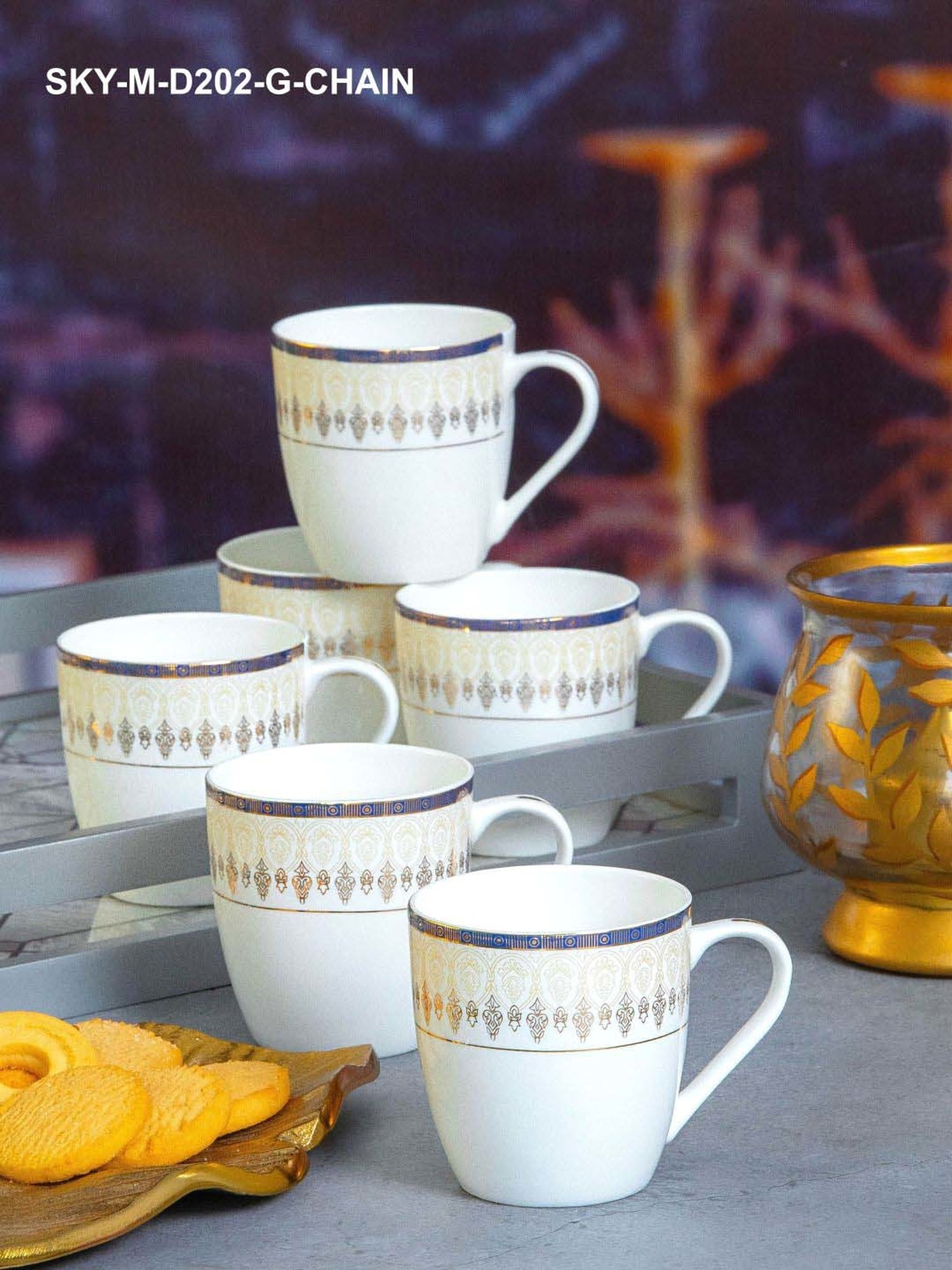 SONAKI White & Golden Bone China Tea Cup (0.17 L) - Set of 6
