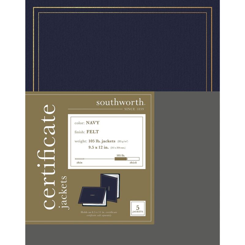 Southworth Certificate Jacket Navy w/Gold Border 88 lbs. 9-1/2 x 12 5/Pack PF6