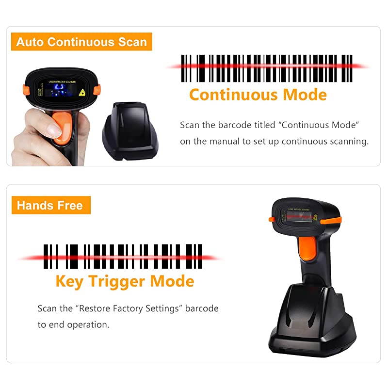 Wireless Barcode Scanner USB Cradle Charging Base Handheld Bar Code Reader 1D Automatic Sensing Fast and Precise Scanner