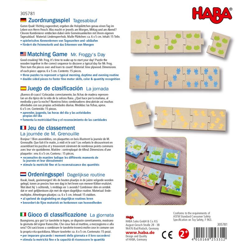HABA Sequencing Puzzle and Matching Game Mr. Froggy's Day