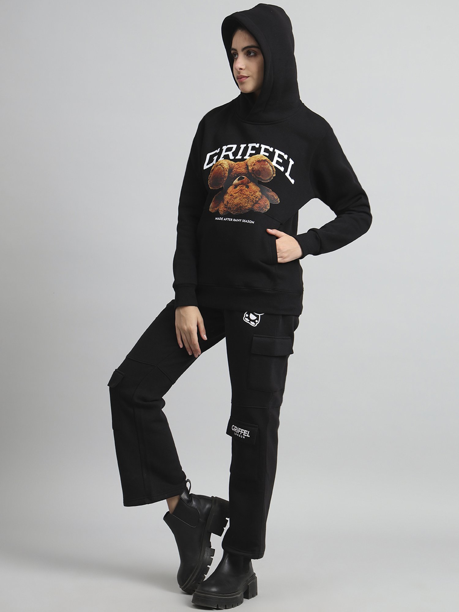 GRIFFEL Black Printed Sweatshirt Track Pants Set