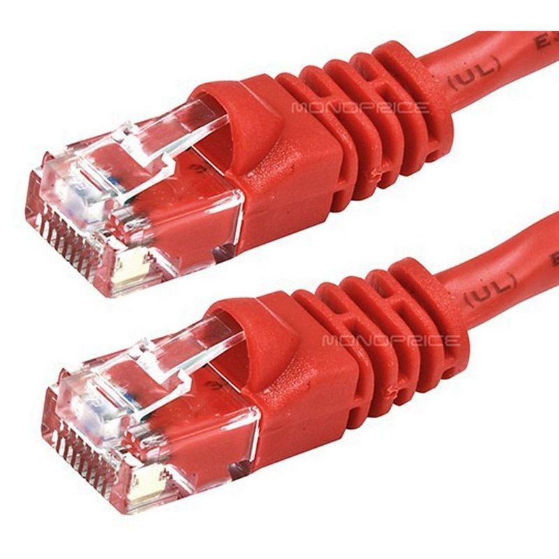 Monoprice Cat5e Ethernet Patch Cable - 50 Feet - Red | Network Internet Cord - RJ45, Stranded, 350Mhz, UTP, Pure Bare Copper Wire, 24AWG