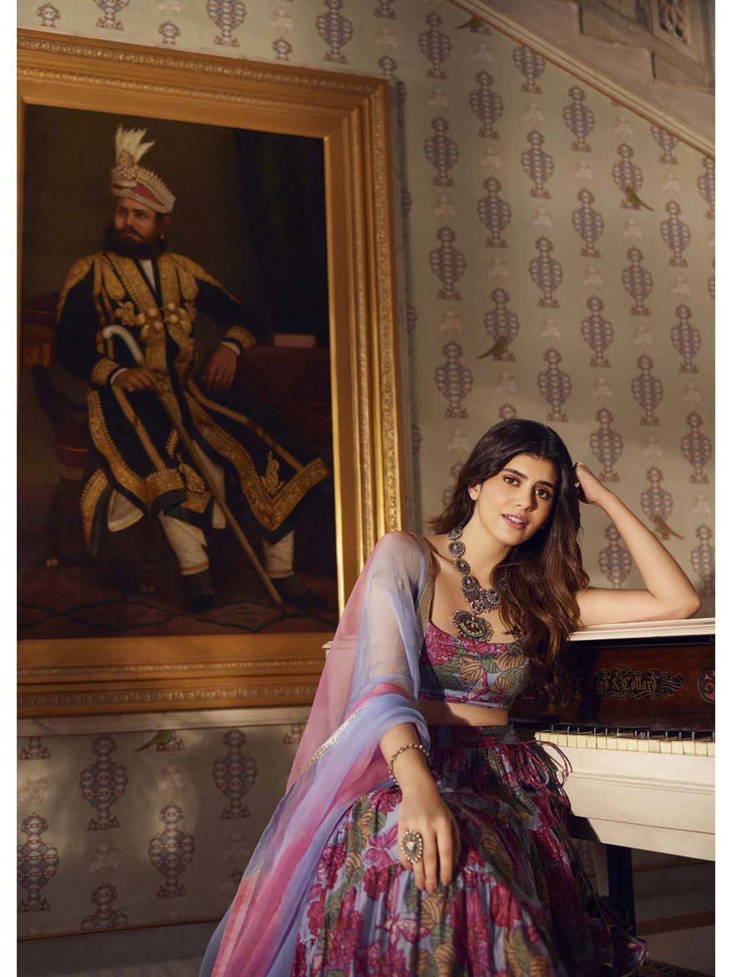 AACHHO Grey Floral Print Lehenga Choli Set With Dupatta