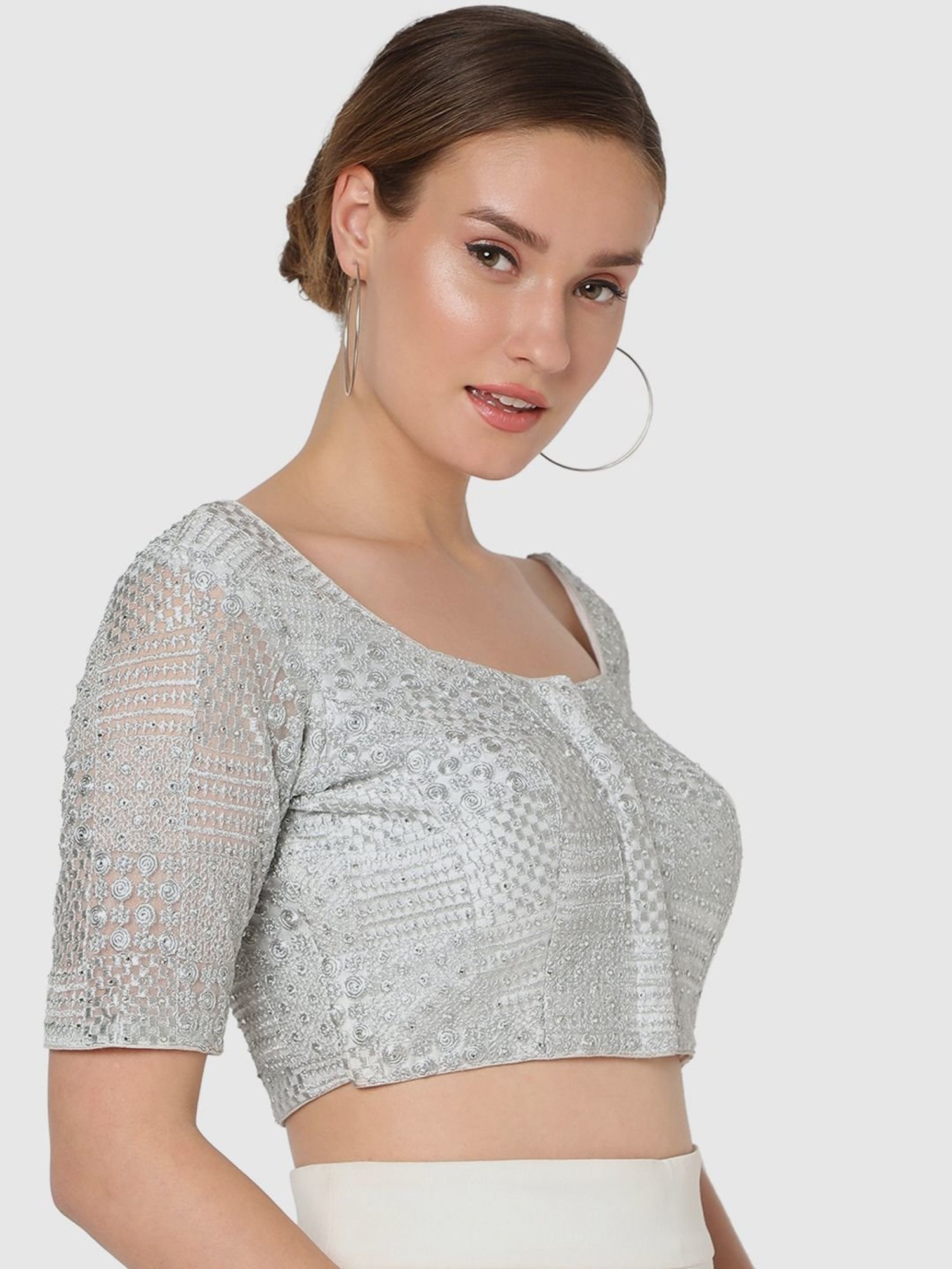 Salwar Studio Silver Embroidered Readymade Blouse