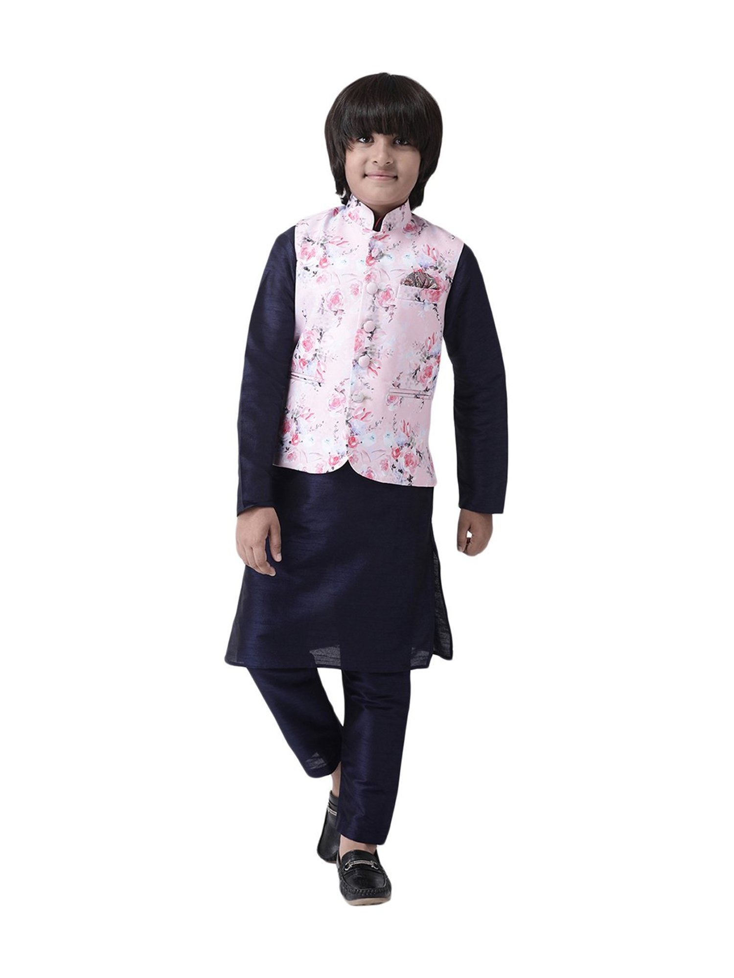 Hangup Kids Multicolor Floral Print Kurta & Pyjamas With Waistcoat