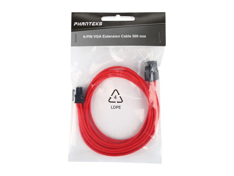 Phanteks PH-CB6V_RD 1.64 ft. (0.50 m) PCIe 6 to 6 Pin VGA Premium Sleeved Extension Cable