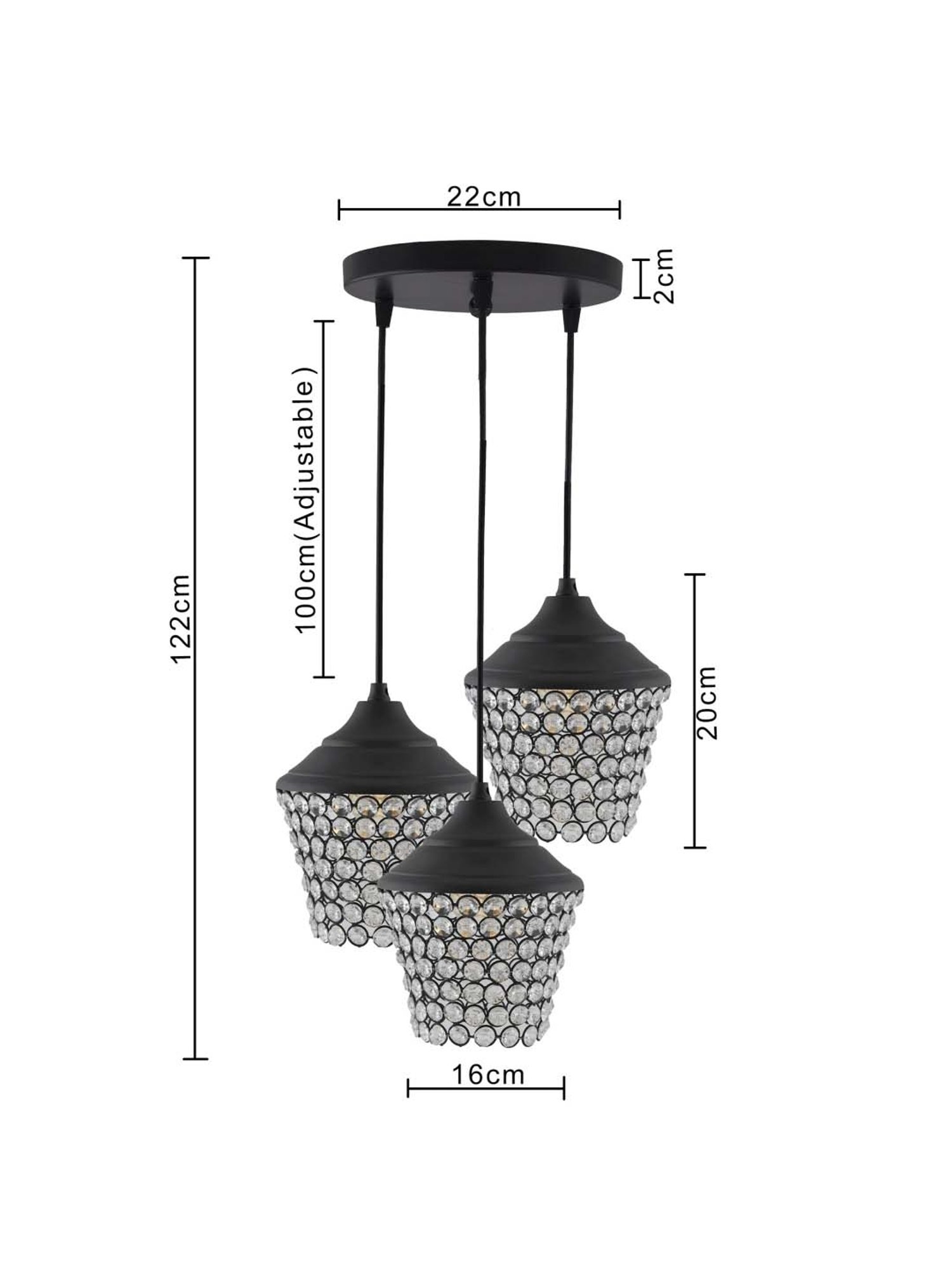 Homesake 3-Lights Round Cluster Black Metal Crystal Lantern Pendant Light - Set of 1