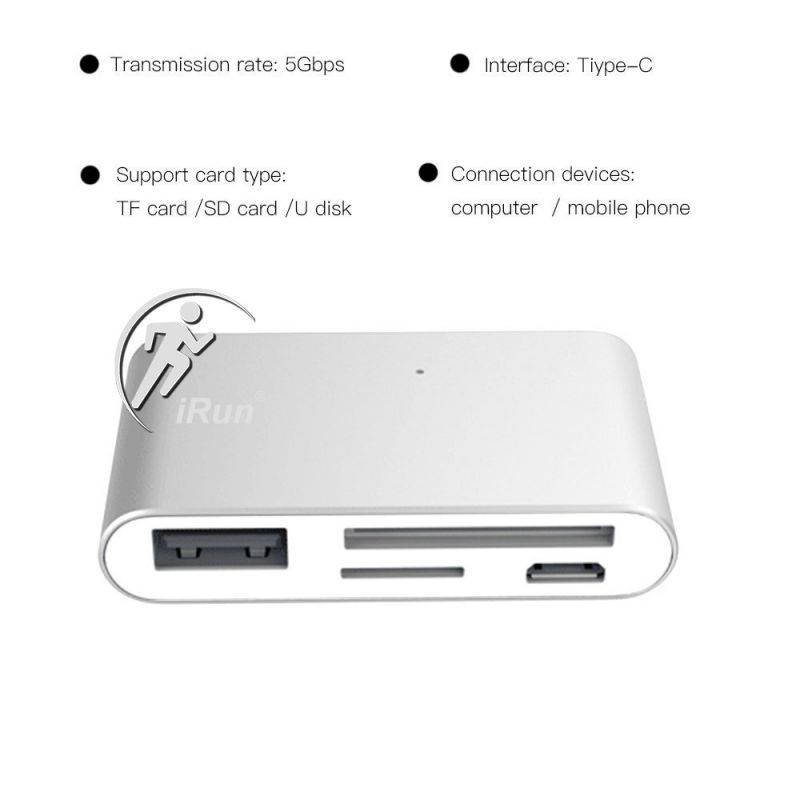 USB Type-C Memory Card Reader OTG Adapter, Multi-Functional Card Reader HUB Reversible Portable PD Charging for Apple MacBook, Huawei MateBook, Xiaomi Tablet 2 (Silver)