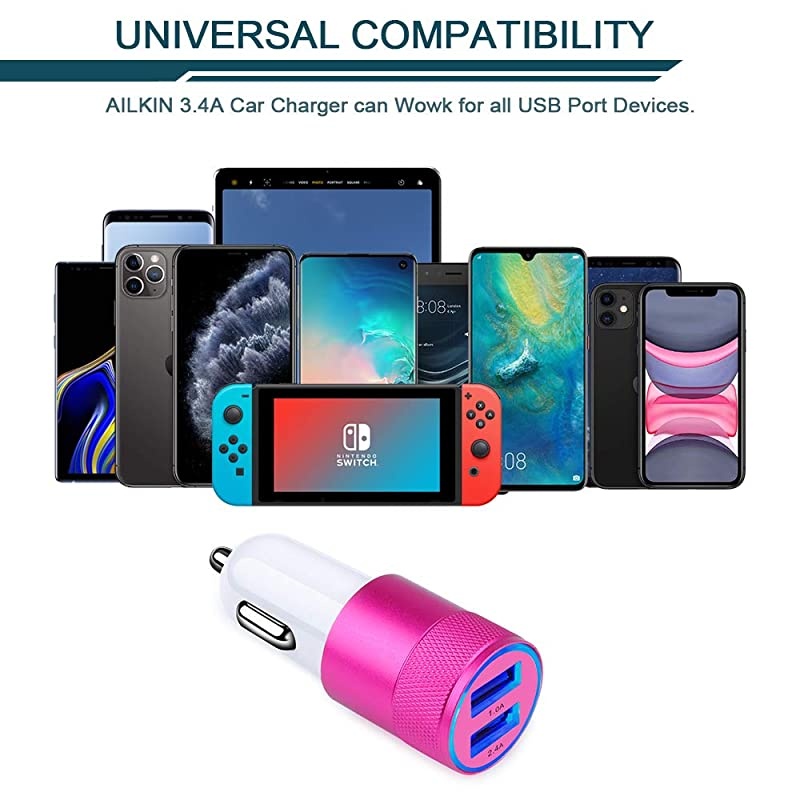 Car Charger Adapter, 3.4a Fast Charging Dual Port Cargador de Carro Lighter Adapter for iPhone SE 11Pro Max X XR XS Max 8 Plus, iPad, Samsung Galaxy A10 S10 Plus S10e S9 Note 8, LG, GPS (2 Pack)