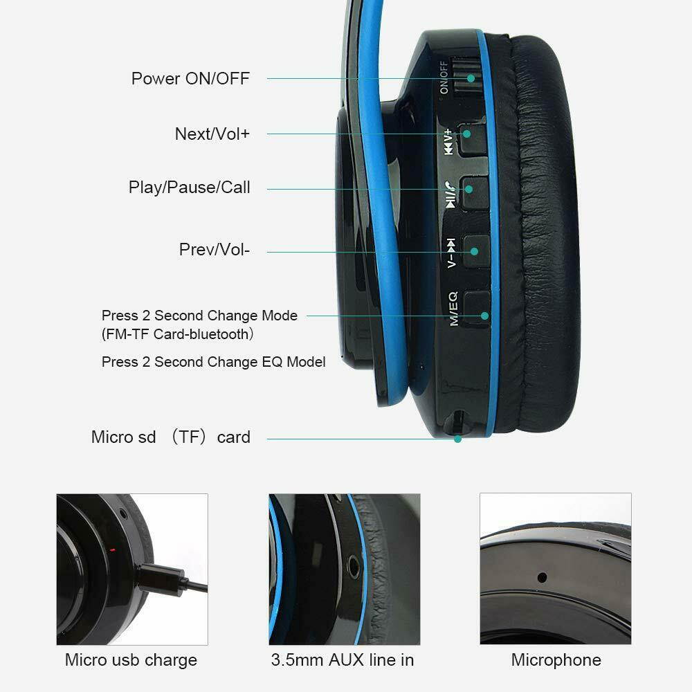 Bluetooth Headphones Over Ear Wireless Hi-Fi Stereo Headset Comfort Wearing