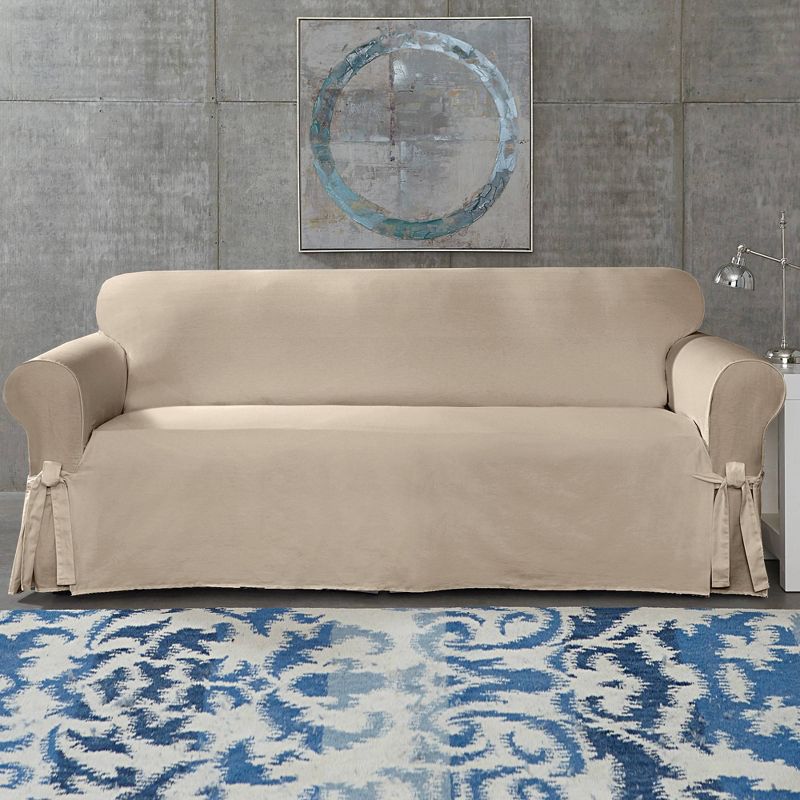 Cotton Canvas Relaxed Fit Slipcover Sofa Tan - Sure Fit