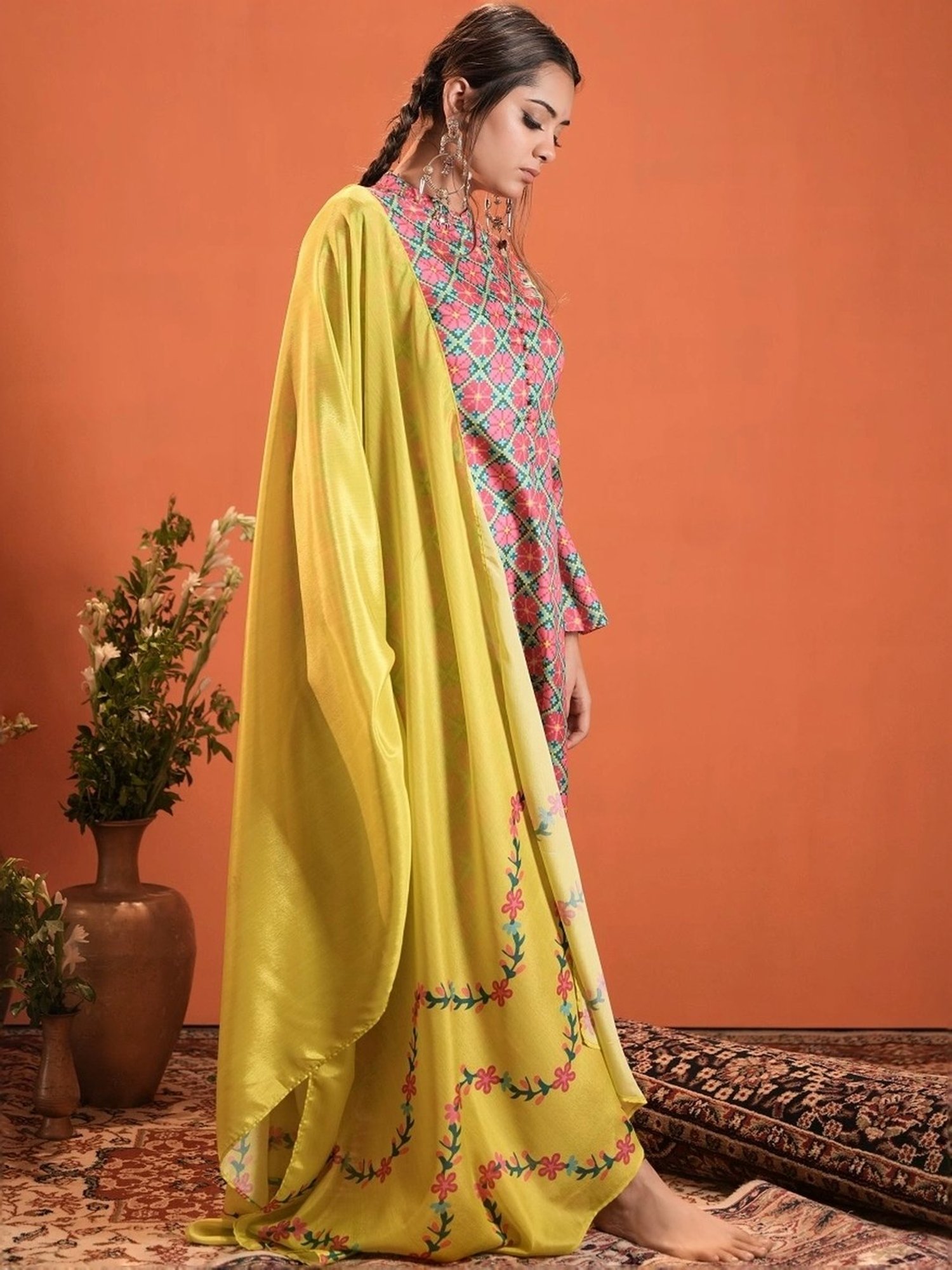 Heeposh Pink Printed Kurta Pant Set With Dupatta