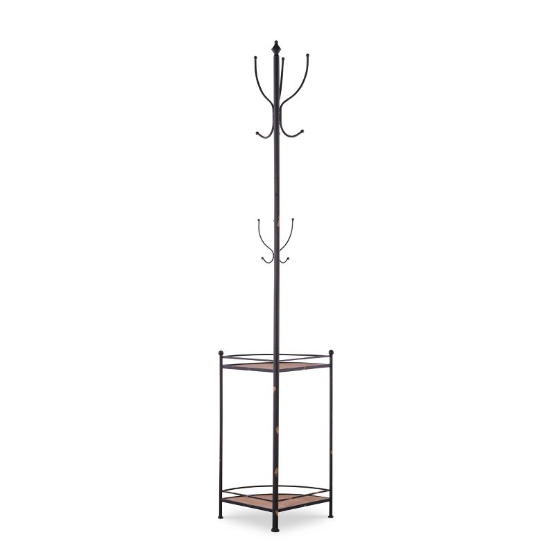 Corner Metal and Wood Coat Rack Brown - Linon