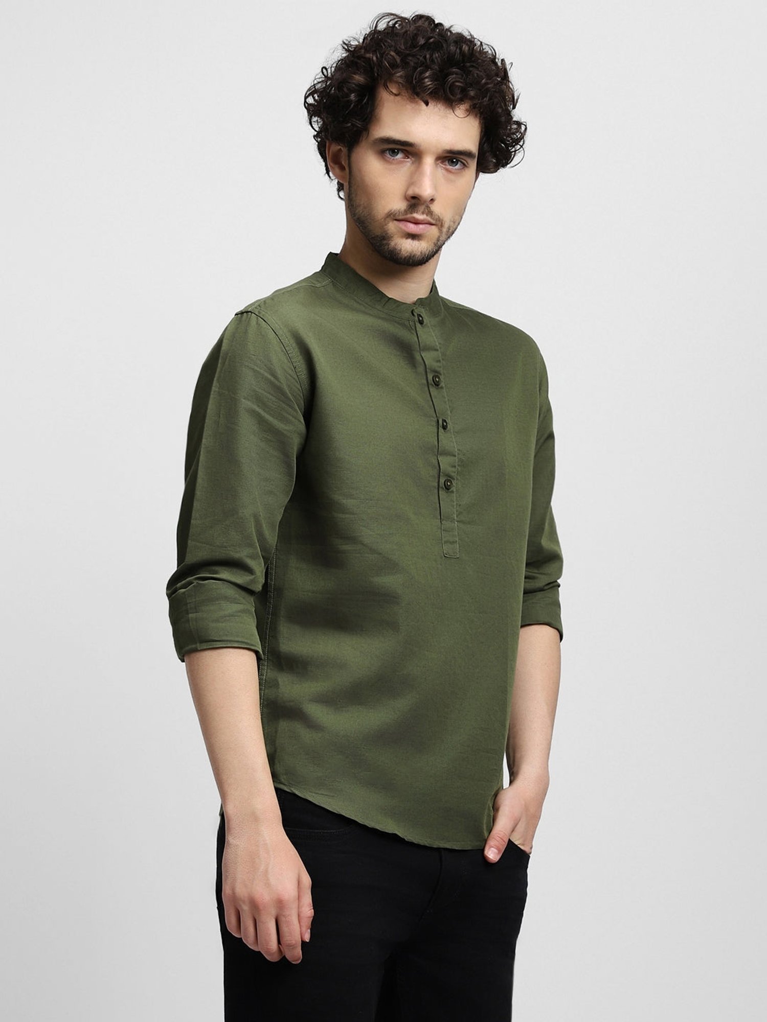Dennis Lingo Olive Cotton Slim Fit Shirt