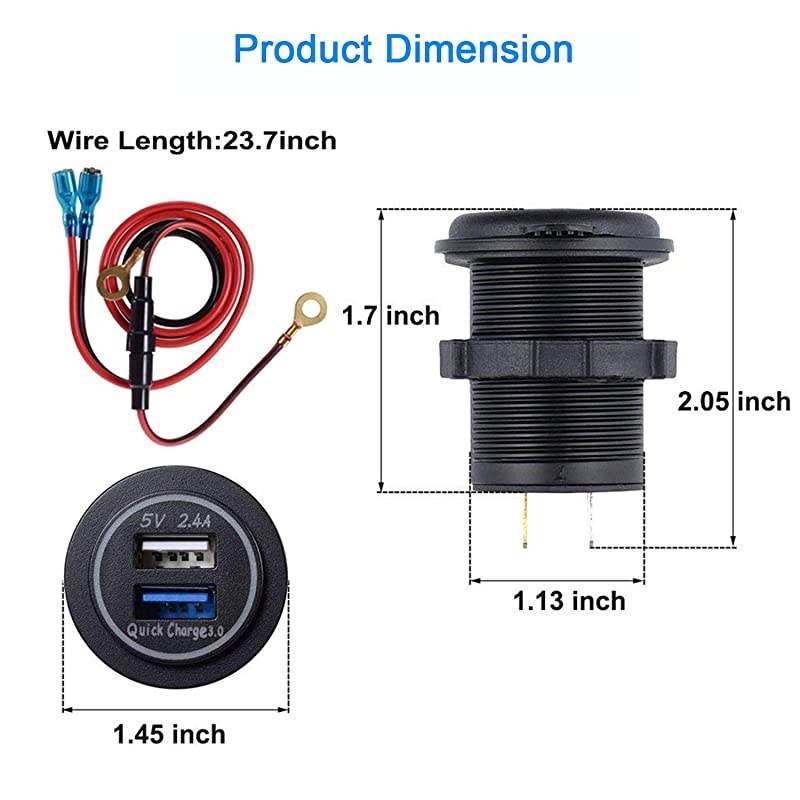 USB Charger Socket Power Outlet - Quick Charge 3.0 & 2.4A Port for Car Boat Marine Rv Mobile with Wire Fuse DIY Kit (QC 3.0 - Green)