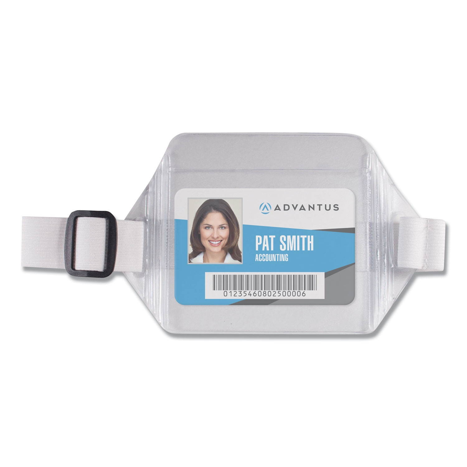 Advantus Arm Badge Holder - Horizontal - Vinyl - 12 / Box - White, Clear  AVT75418
