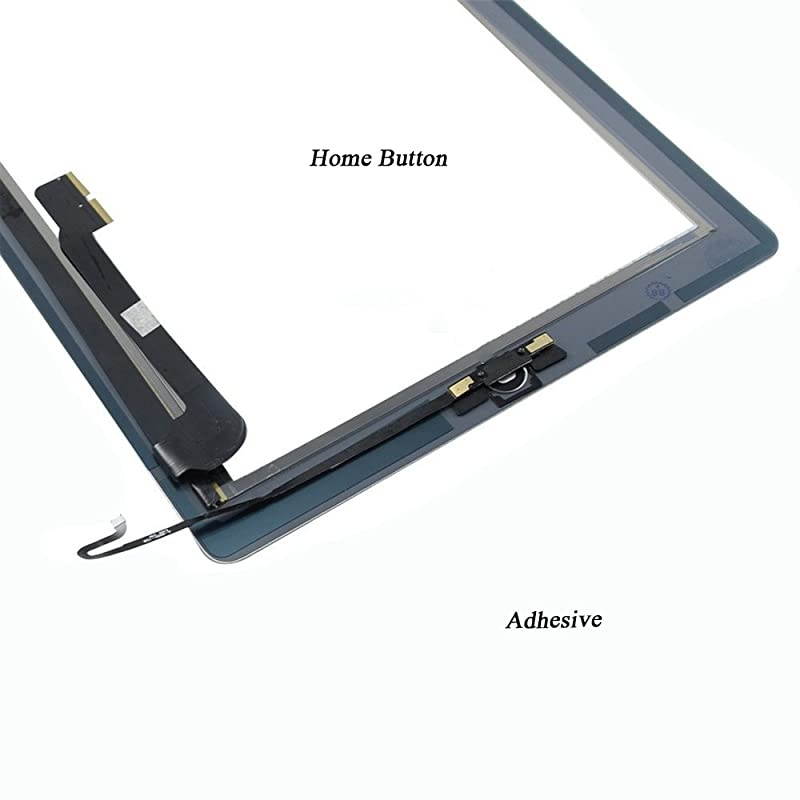 White Ipad 4 Digitizer Touch Screen Front Glass Assembly Includes Home Button + Camera Holder + Frame Bezel + Preinstalled Adhesive + Cleaning Kit with Slypry Premium Tool Kit