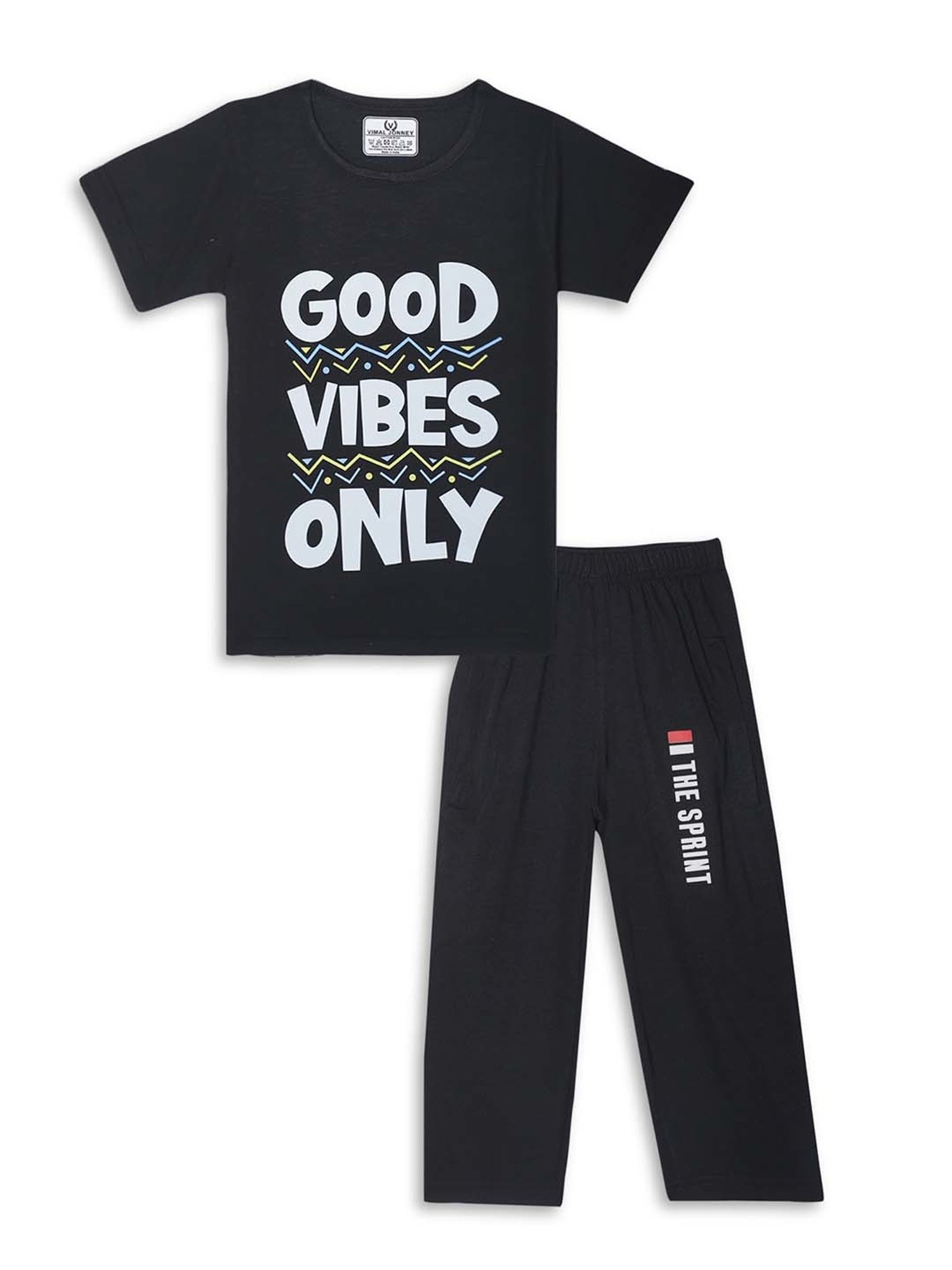 Vimal Jonney Kids Yellow & Black Printed T-Shirt Set