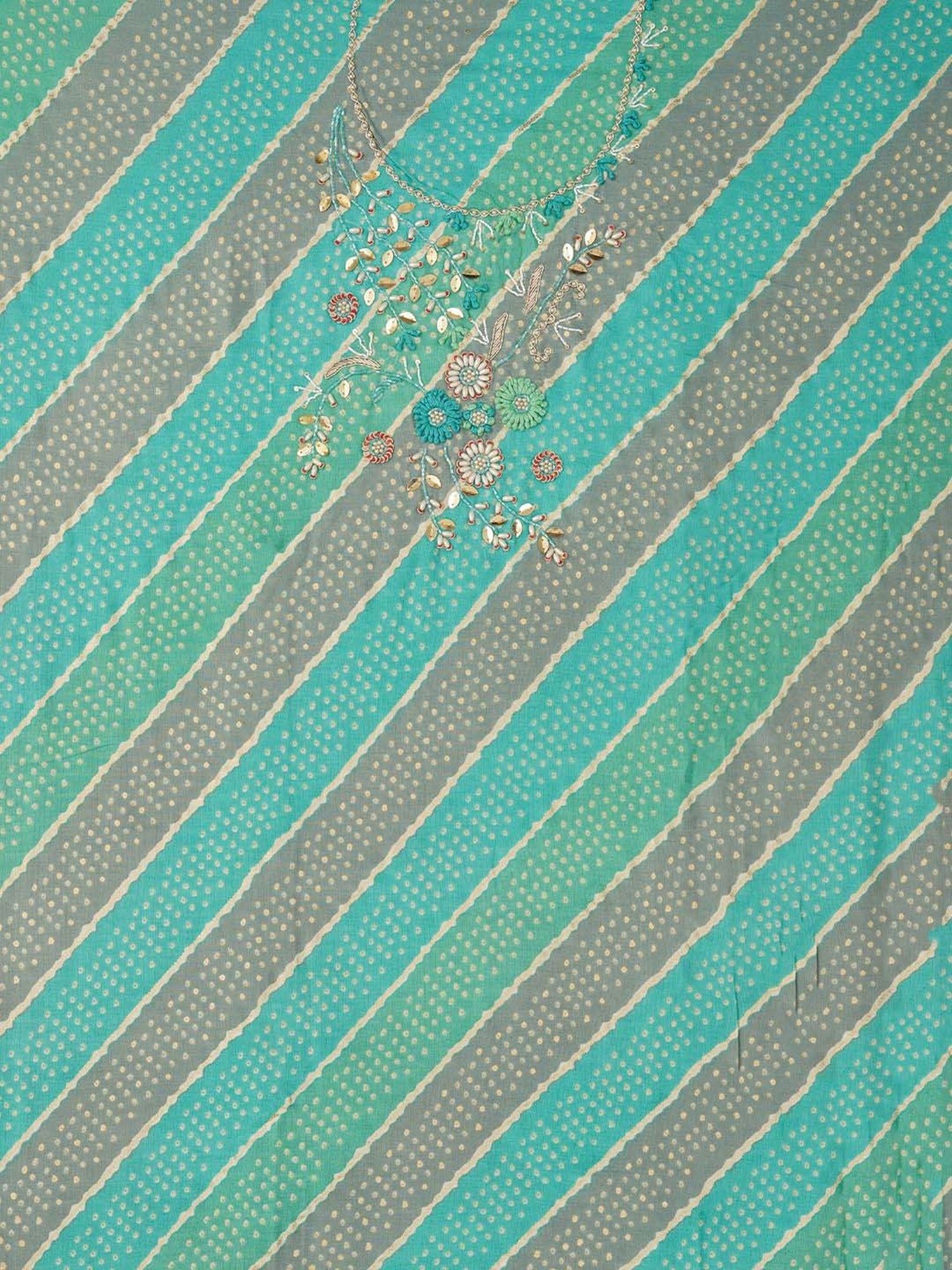 Jaipur Kurti Green Embellished Unstitched Dress Material