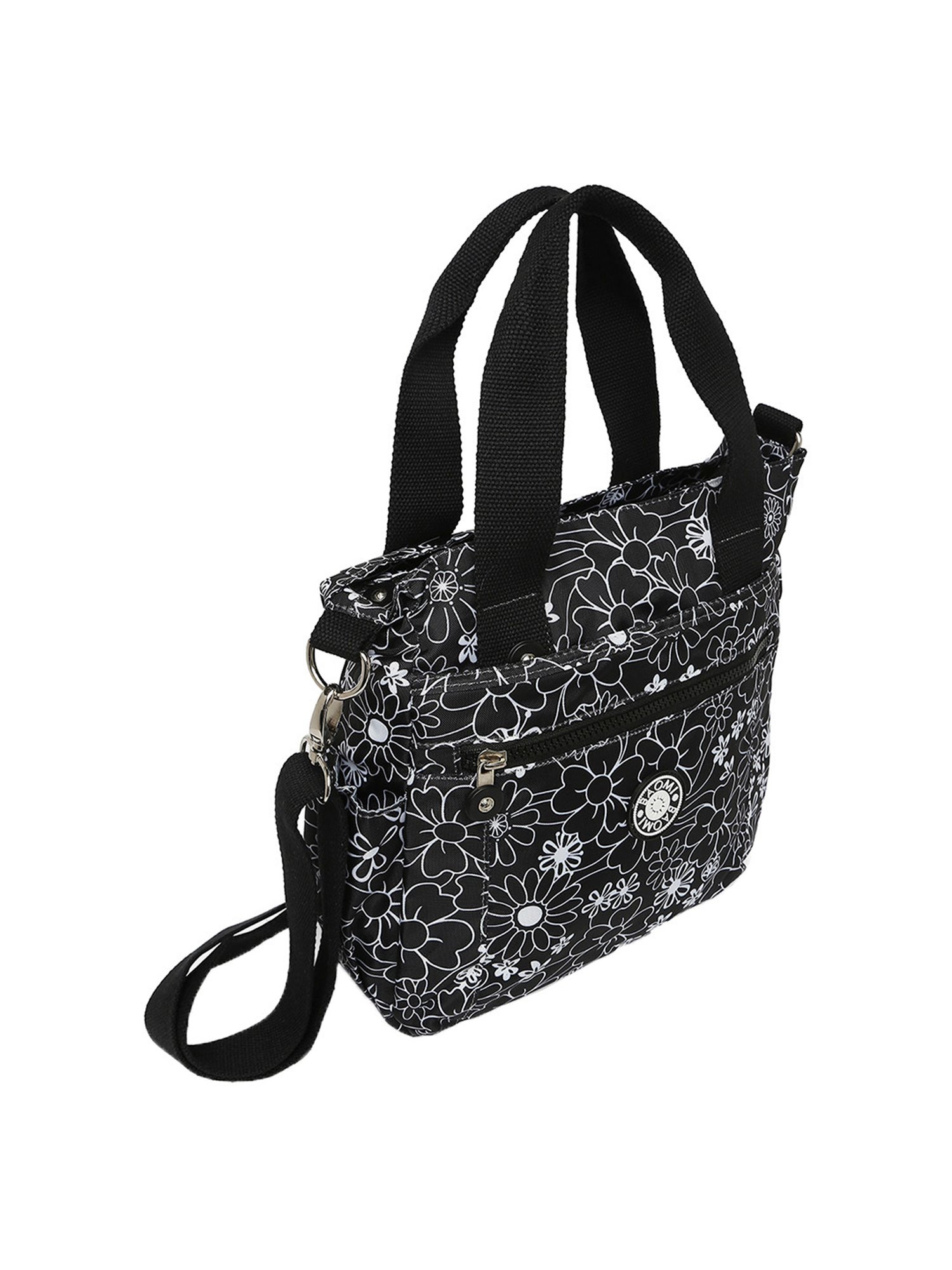 Baomi Black & White Printed Medium Handbag