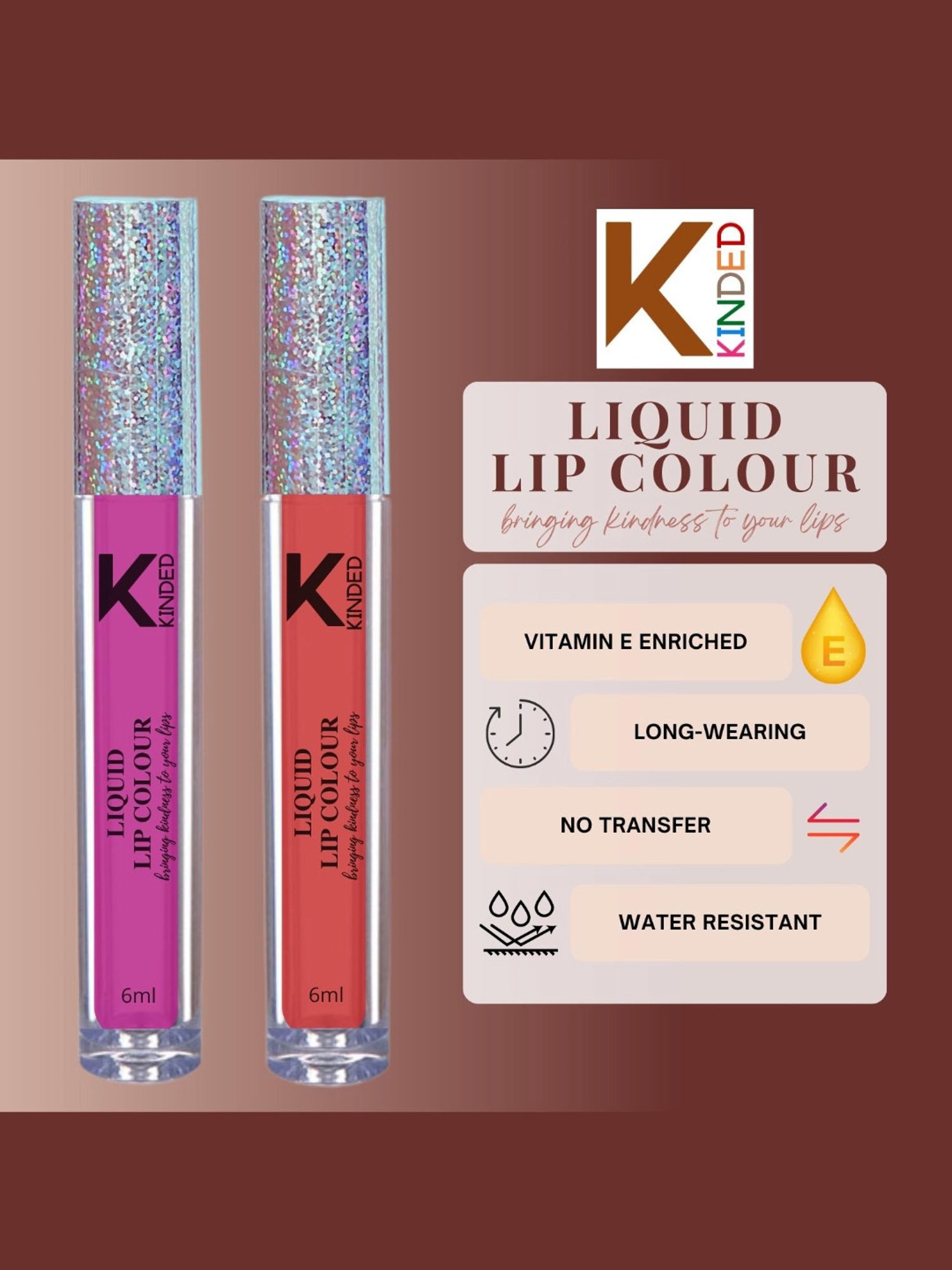 KINDED Liquid Lip Colour 02 More Magenta & 03 Vermilion Red Combo
