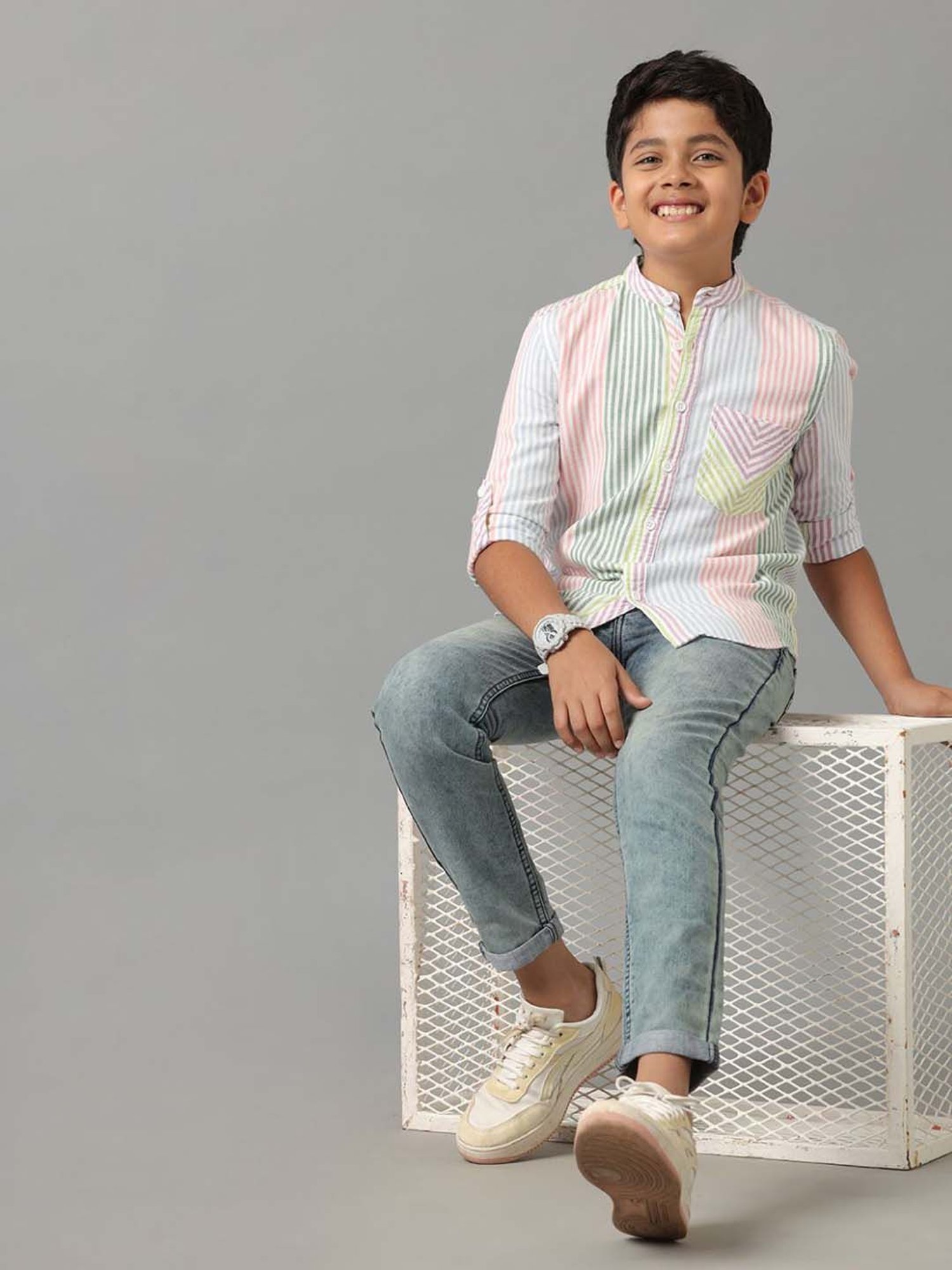 Under Fourteen Only Kids Multicolor Cotton Striped Full Sleeves Shirt