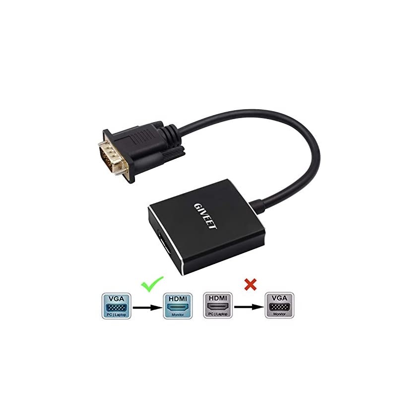 VGA to HDMI Adapter for Monitor TV Active 1080P Video Output with Audio VGA to HDMI Converter Male to Female Compatible with PC Computer Laptop Projector Desktop DVD Plug n Play