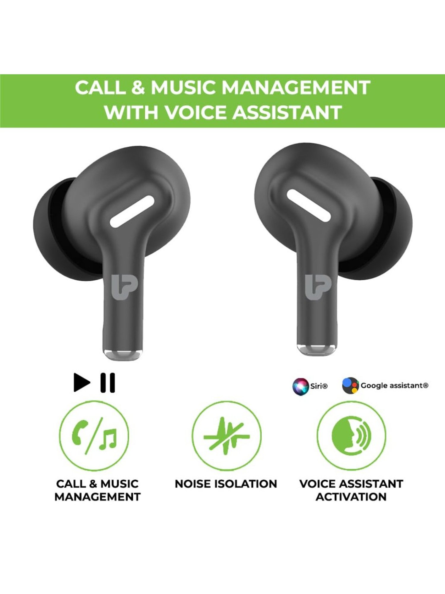 ULTRAPROLINK UM1145 Bluetooth Earbuds with AI ENC Quad Mic & 16H Playtime (Black, True Wireless)