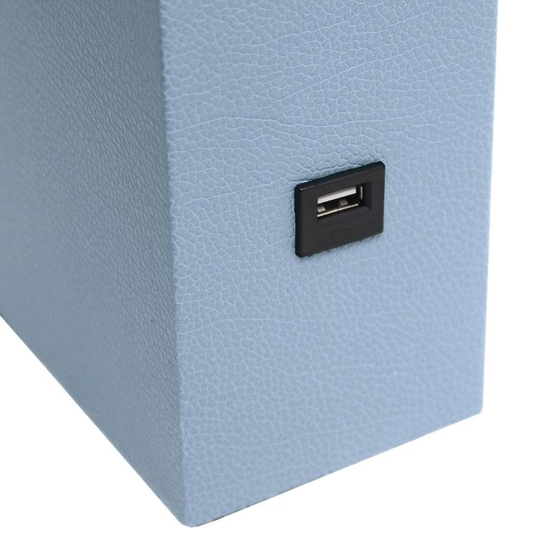 Modern Leather Table Lamp with USB and Fabric Shade Periwinkle - Elegant Designs