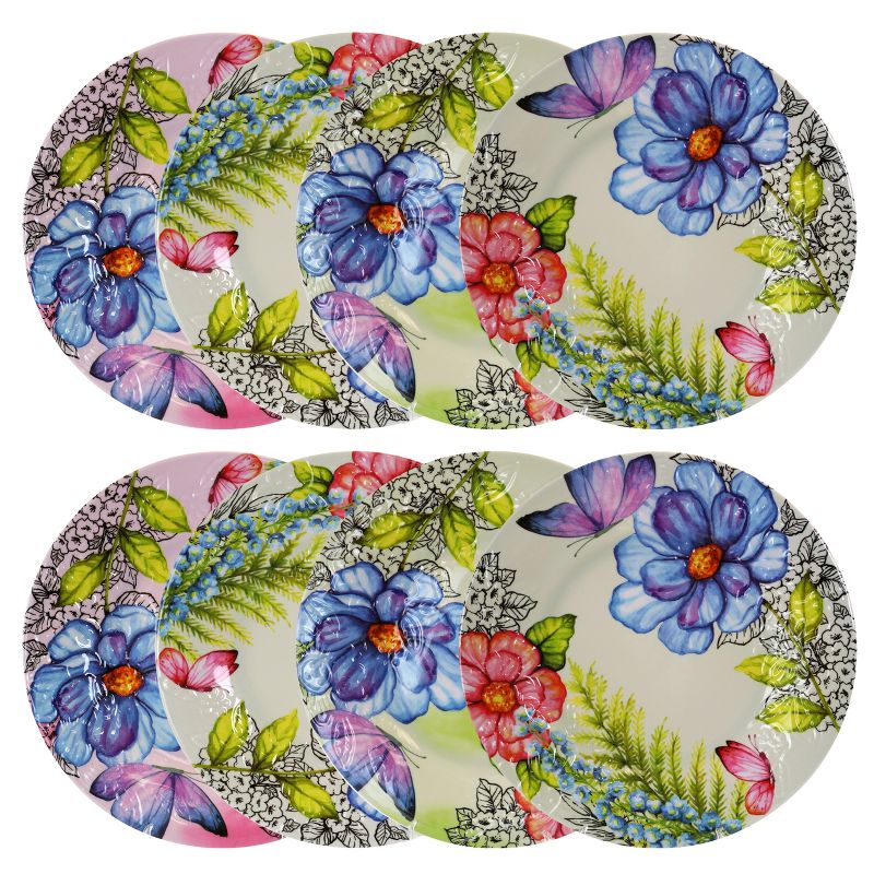 Studio California Camberly 8 Piece 11.5 Inch Embossed Melamine Dinner Plate Set