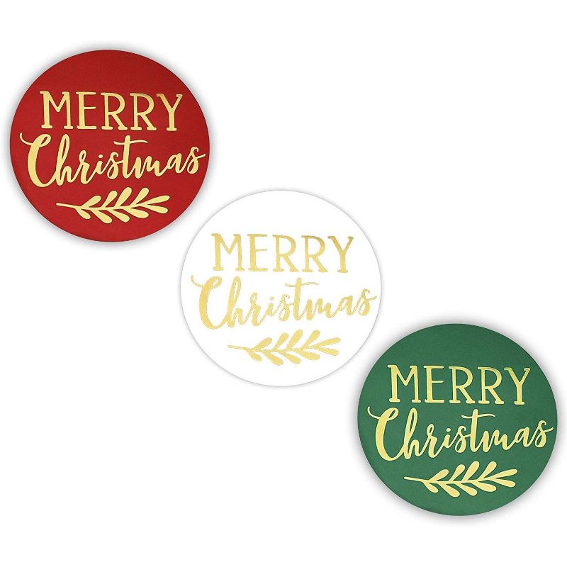 Pipilo Press 500-Pack Merry Christmas Gold Foil Envelope Stickers, 3 Designs (2 Inches)