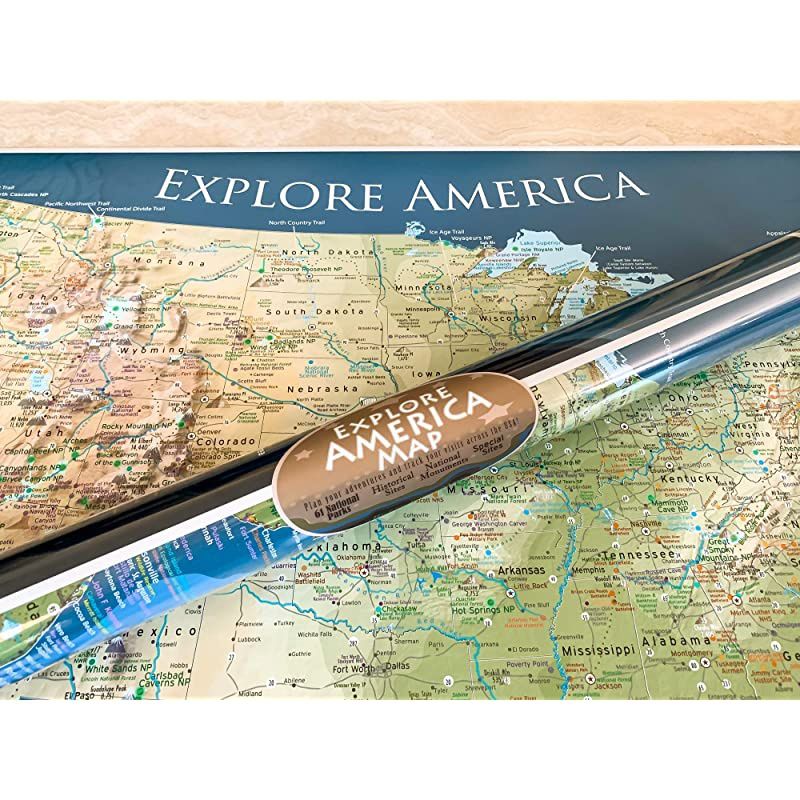 GEOJANGO National Parks Map Poster with All 600+ NPS Sites and USA Travel Destinations 24W x 16H inches