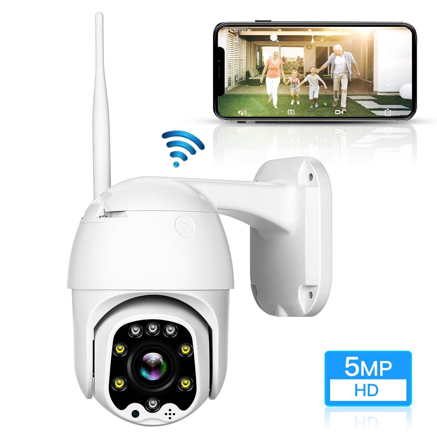 TOMLOV TLC01 5MP HD WiFi Outdoor PTZ Camera with 5x(2.7-13.5mm) optical zoom, 2592*1092 Pixel, Intelligent Full-color Night Vision, Two-way Audio, 5db External Antenna, for House