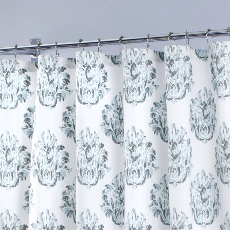 72"x72" Tabitha Cotton Fabric Shower Curtain Blue/White - Nicole Miller